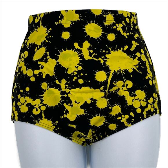 High Waisted Bikini Bottom Only in Black with Yellow Paint Splatter Size XS - Picture 1 of 6